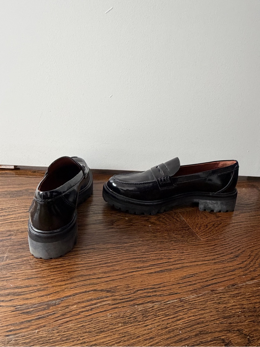 Classic Black Leather Lug-Sole Penny Loafers